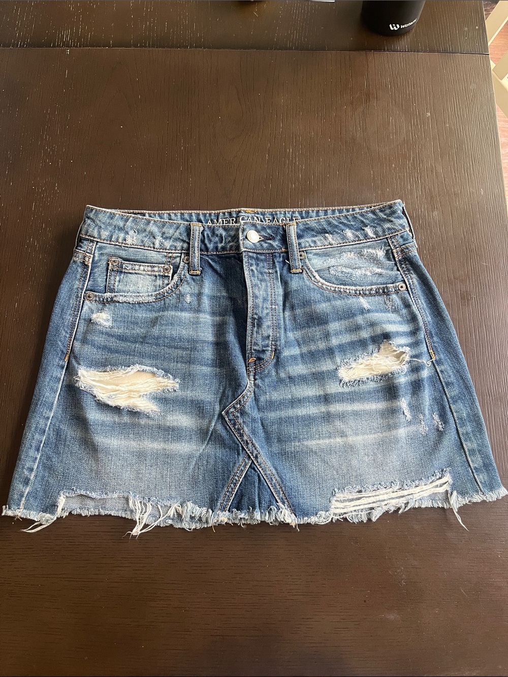 American Eagle Outfitters Distressed Light Blue Denim Mini Skirt